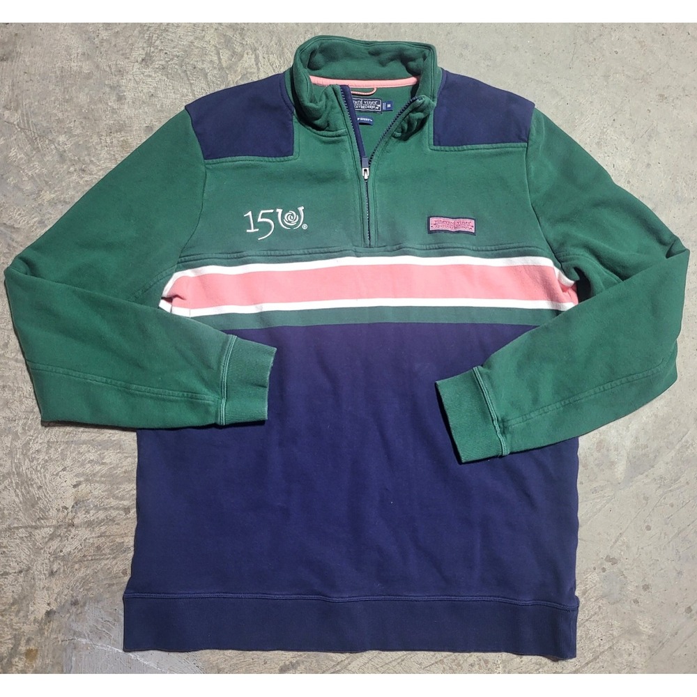 Mens Vineyard Vines Kentucky Derby 150 Shep Shirt Medium M Green 1/4 Zp Pullover